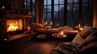 Rain & Crackling Fire in a Cozy Hut with Sleeping Cat  Relax, Sleep, or Study with Rain Sounds