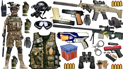 Unboxing Special Forces Military Toy Gun Set! SCAR assault, AWM sniper rifle, Colt M1911, Glock toys