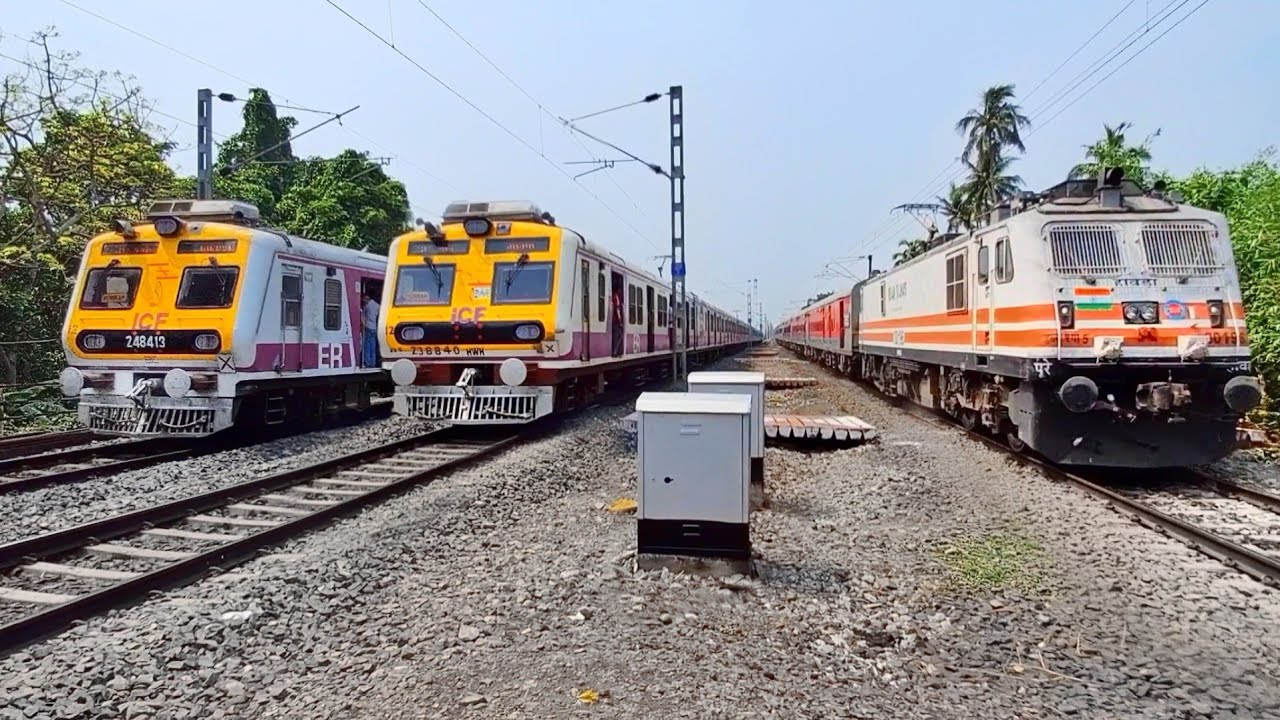 Three Train Crossing & Parallel Race at Same Time | Howrah Bound Local Train Racing & meet Kulik Exp