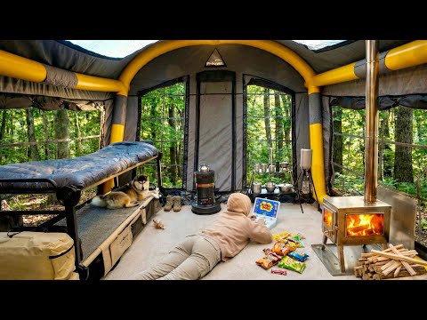 Winter Camping in a New Inflatable Tent with Retro Games & Junk Food