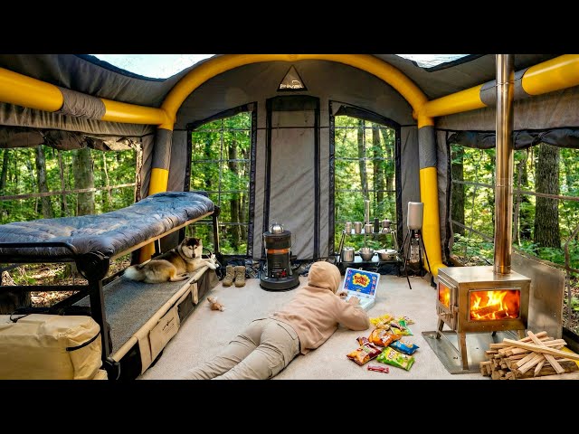 Winter Camping in a New Inflatable Tent with Retro Games & Junk