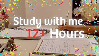 12 Hours study with me LIVE | Rain sound | 3 hr study 20 min break | Birthday edition