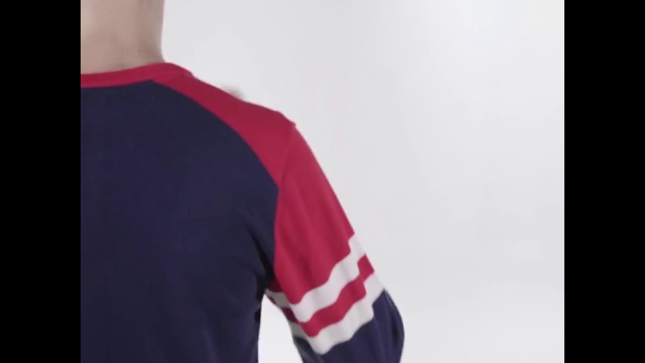 Extreme Pop - Men's Red, Navy and White Hoop Sleeve Baseball Sweater (MK2042)