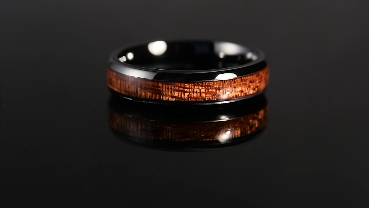 King Will Nature Collection Black Ceramic Ring Wood Inlay