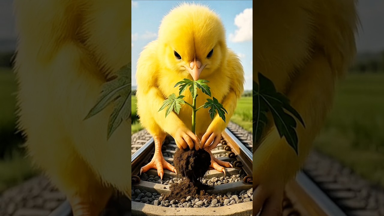 A big chick plants a papaya tree on a train track😭 