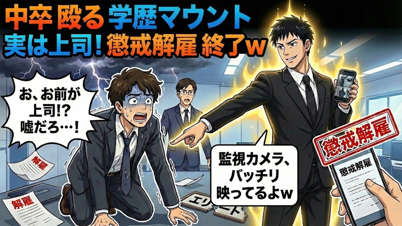 【漫画】本社の異動になった中卒の俺を初日に突然10発殴った学歴マウント好きの上司「底辺をシゴいてやるw」→勝ち誇るクズ上司に俺の立場を教えてやった時の反応がwww【スカッと】