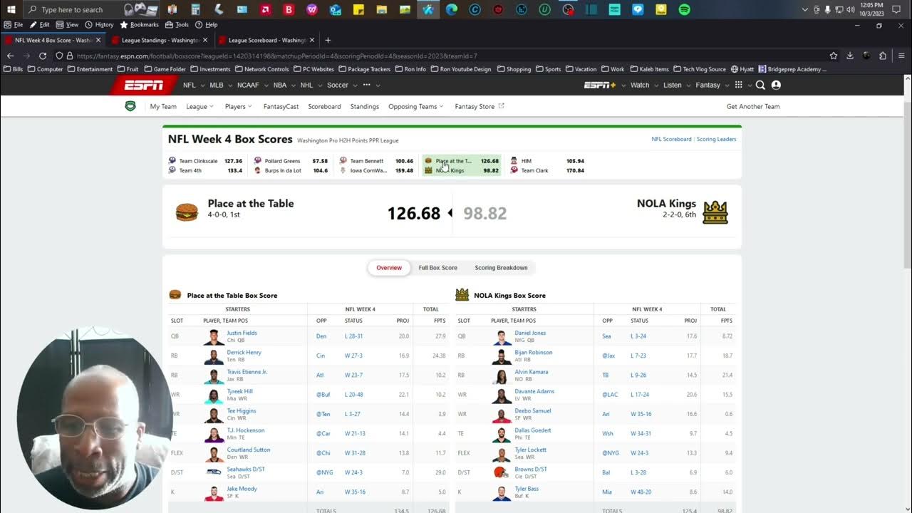 ESPN Fantasy Football League Scores and Players Stats Week 4 YouTube