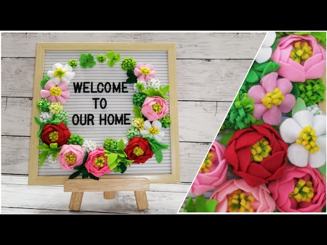 縫わずにキュッ❗簡単✽フェルトで作る花のリース🏵️レターボードに