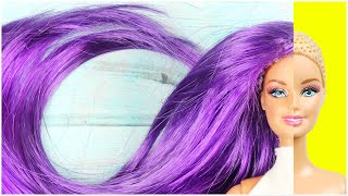 DIY BARBIE HAIRSTYLES and CLOTHES - How to Make Purple Long Doll Hair and Amazing Mini Dress