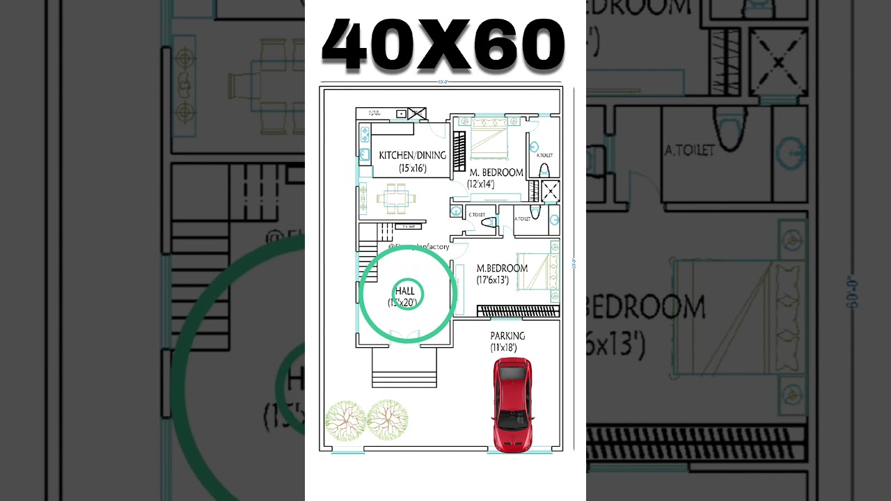 40x60 Modern 2BHK House Plan with 2 Car Parking 🚗🏡 