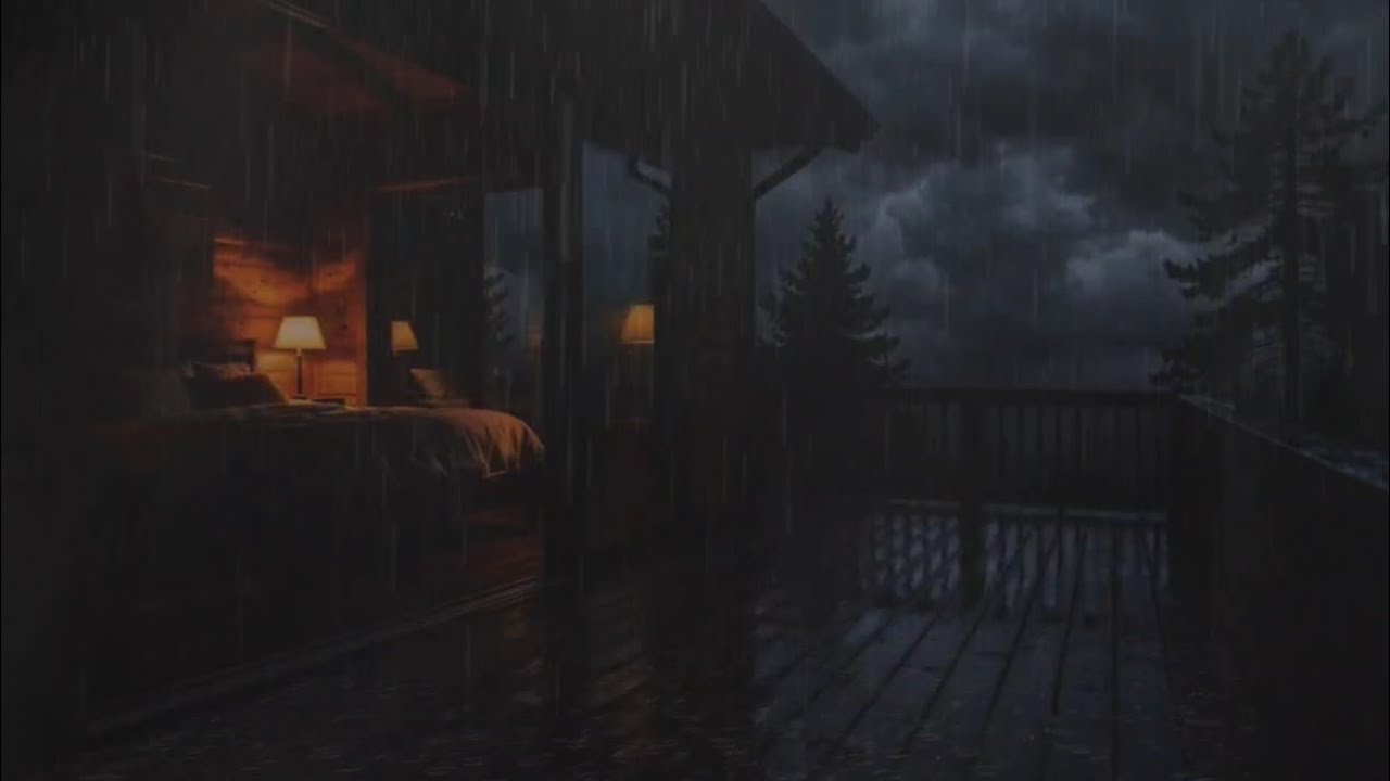 Cozy Cabin Night 🌲 Heavy Rain & Gentle Thunder Sounds for Deep Sleep ...
