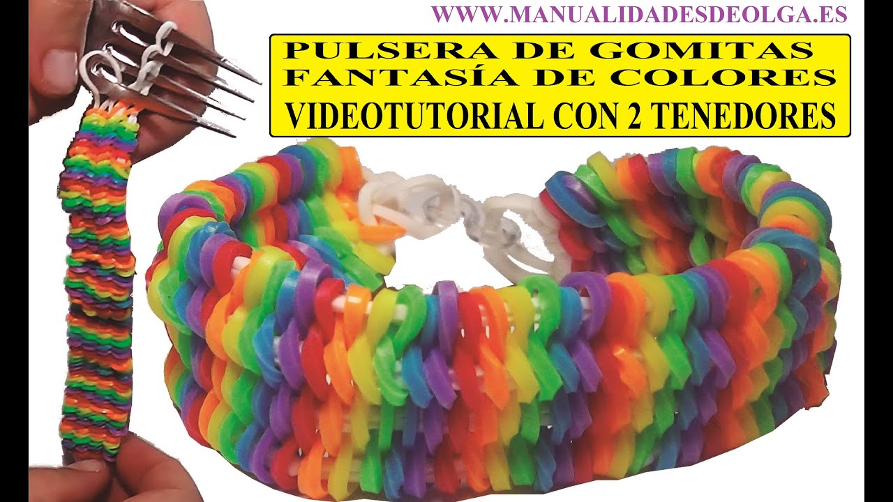 how to make a bracelet rubber bands colorful fantasy with forks. without  loom or machine 