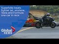 Superbike wins race against fighter jet, aircraft, Tesla and Formula one car