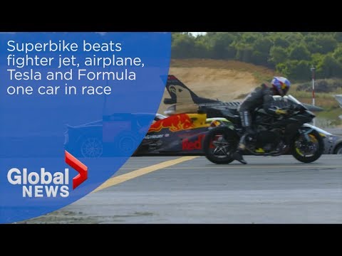 Superbike wins race against fighter jet, aircraft, Tesla and Formula one car