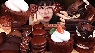 ASMR 초코푸딩크림 포레누아케이크 보스톤크림파이 아이스크림 롤케이크 오레오 하누타 디저트 먹방 CHOCOLATE PUDDING CAKE DESSERT MUKBANG EATING