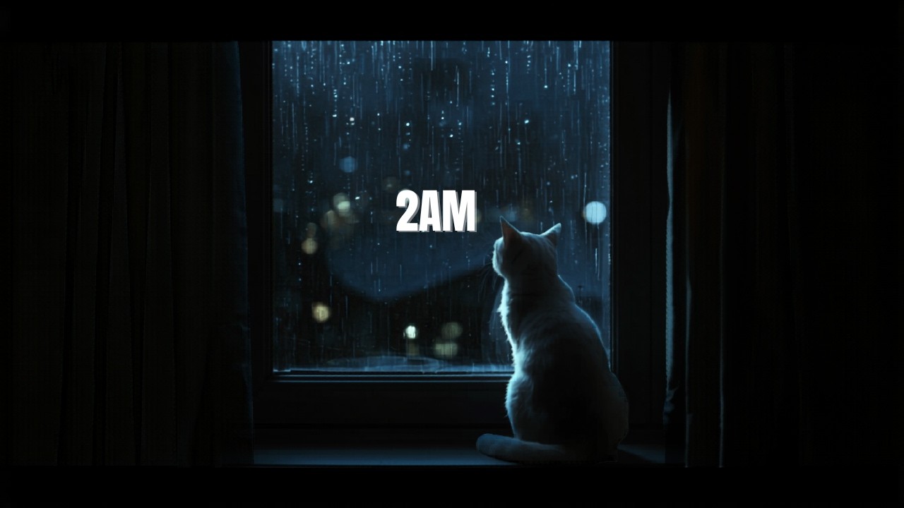 Quiet Night at 2AM (1 Hour) | Window Light | White Cat | Calm Ambient ...