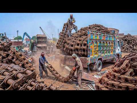 Incredible Process Of Recycling Scrap Old Chains Into New Machanical Parts Manufacturing