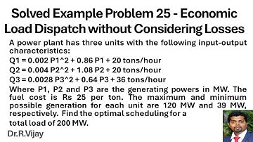 Solved Example Problem 25 - Economic Load Dispatch without Considering Losses #psoc