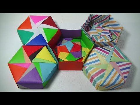 Origami Gift Box・折り紙・6角形の蓋とピッタリ閉まる箱・各6枚計