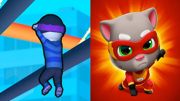 Roof Rails vs Talking Tom Hero Dash All Levels SPEEDRUN - Gameplay#1