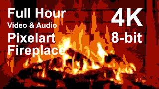 4K 8bit  Fireplace Pixelart Background Full Hour with Original Fire Sounds (NO MUSIC) UHD