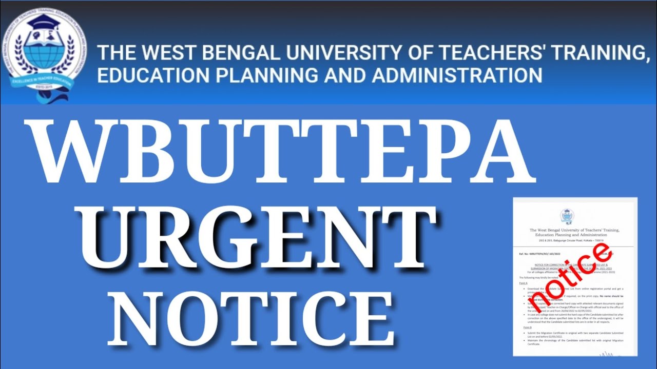 WBUTTEPA URGENT NOTICE