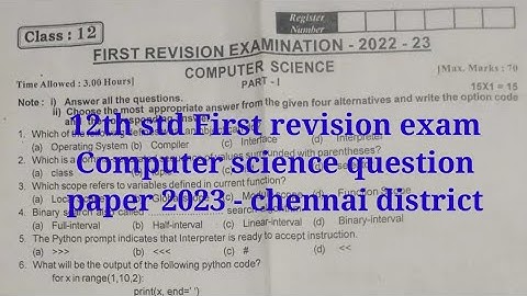 12th std First revision exam Computer Science question paper 2023