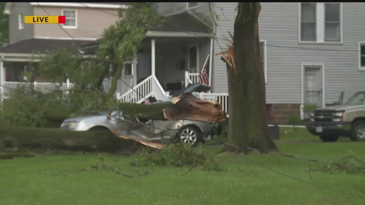 Storm knocks down trees, power lines across area pt 2 - YouTube