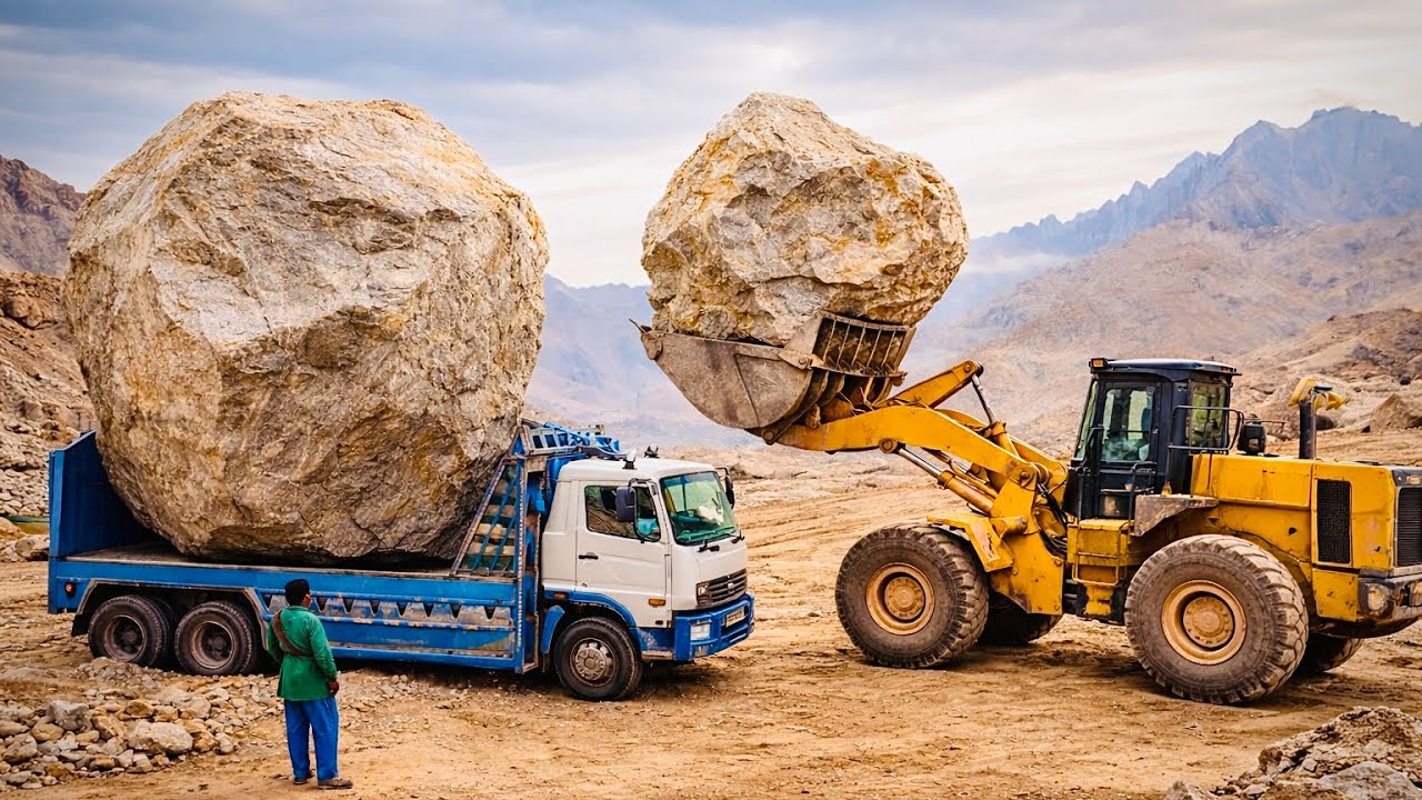 Extreme Mountain Truck Loading | Massive Marble Blocks to Factory Process 