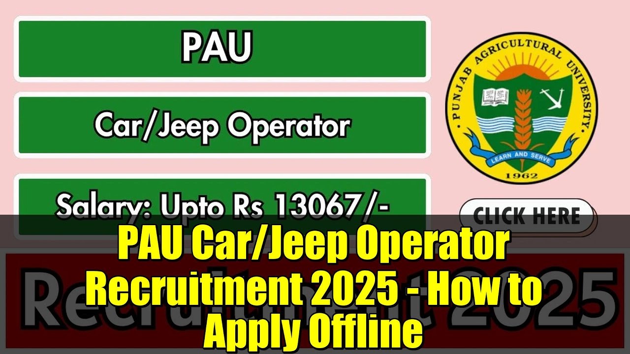 PAU Car/Jeep Operator Recruitment 2025 - How to Apply Offline | Full Details & Eligibility Criteria