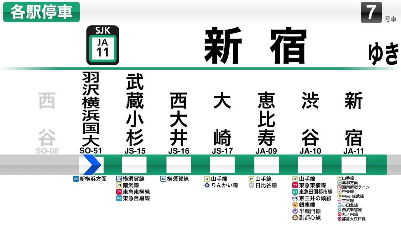 【走行音･自作LCD】JR･相鉄直通線各駅停車新宿行 羽沢横浜国大→新宿 E233系ｶﾜ118編成