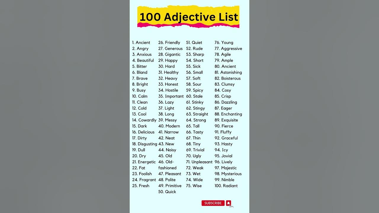 100 Adjective Words, Basic English adjective shorts YouTube