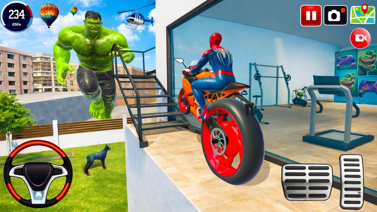 🥰Spiderman Super Bike & 🤑Hulk Race Game 🦚 New MC Queen Car Simulator Lot's Of Police Car 🚓 3D Game 🎮