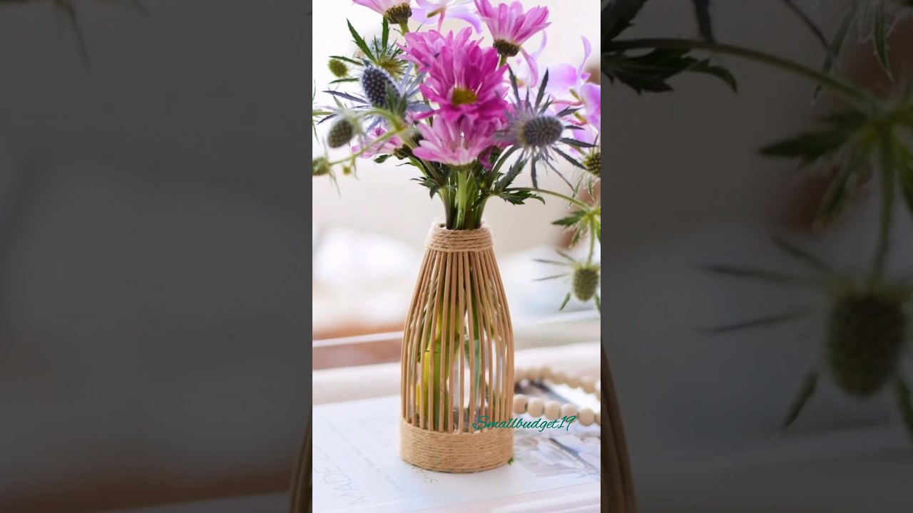 handmade flower pot । glass bottle decoration ideas। stick craft