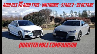 AUDI RS3 VS TTRS 1/4 MILE COMPARISON!!! (Unitronic - Stage 2 - 93 Octane) Unitronic Stage 1 E85 Vs Stage 2 93 Audi Rs3 Comparison
