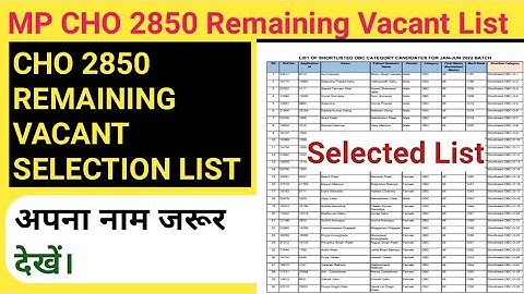 MP CHO REMAINING POST SELECTION LIST|| बची हुई सीट की लिस्ट आ गई। अपना नाम जरूर देखें।