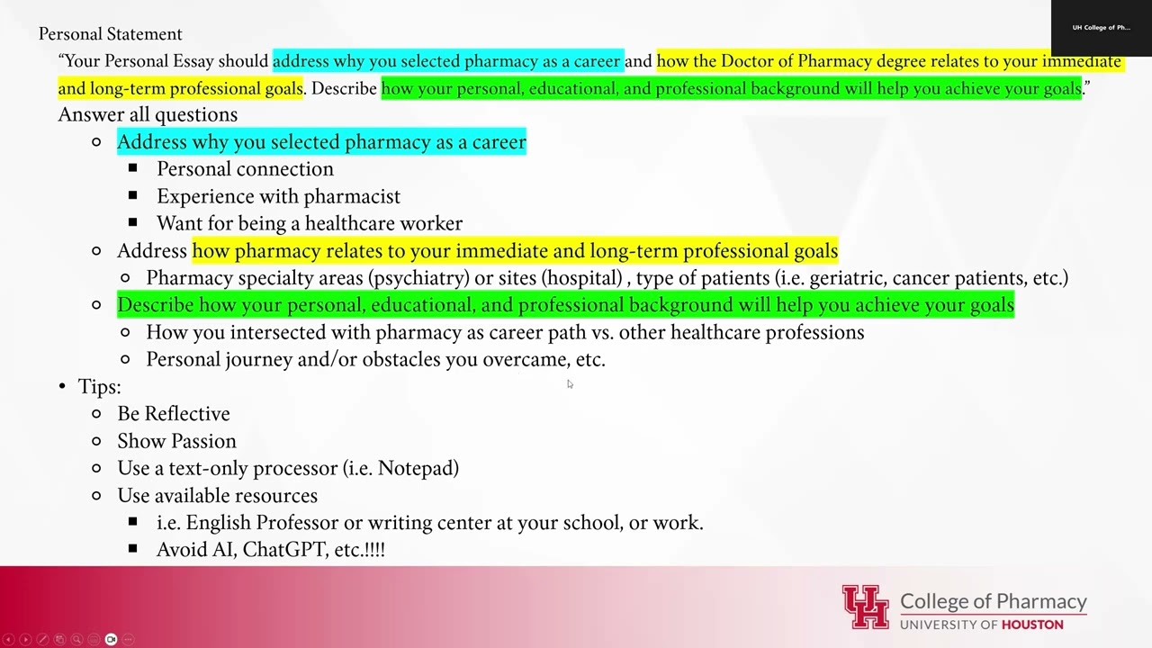 RxApply to Pharmacy School Webinar Part 5 - Personal Statement