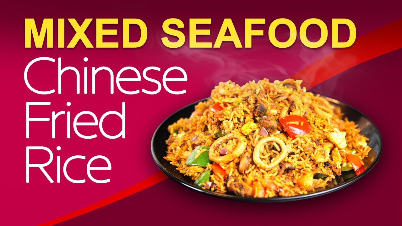 Mixed Seafood Chinese Fried Rice Recipe Squids, Shrimps and Mussels YouTube
