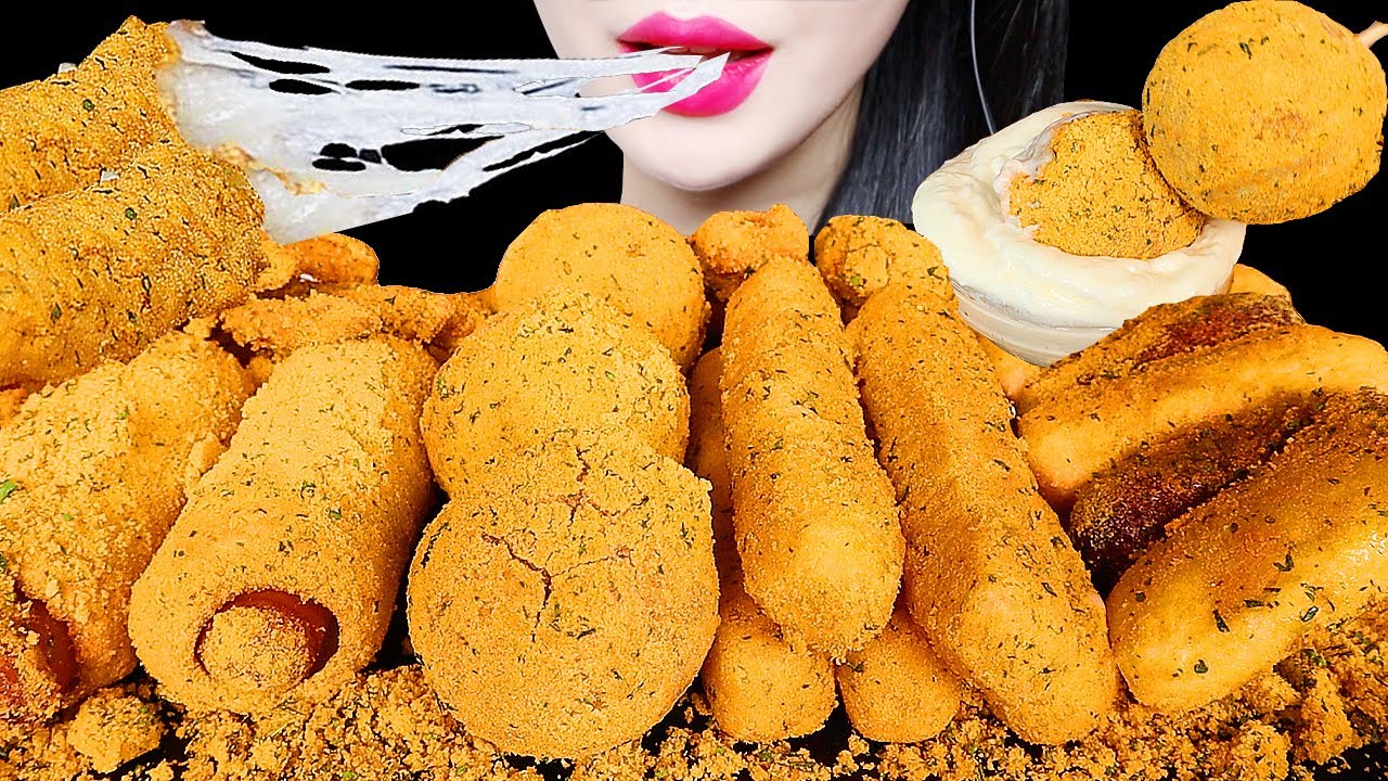 ASMR BHC CHEESE BALL, CORN DOG, FRIES, CHEESE STICK 뿌링클 치즈볼, 치즈스틱 EATING SOUNDS MUKBANG NO TALKING