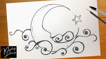 How to Draw Crescent Moon Step by Step - Moon Drawing Ideas