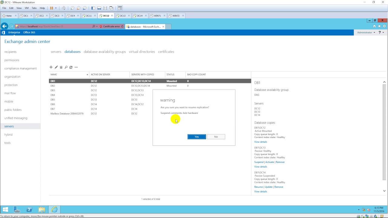 Suspending And Resuming Replication For Database Copies In Exchange 2016 Youtube