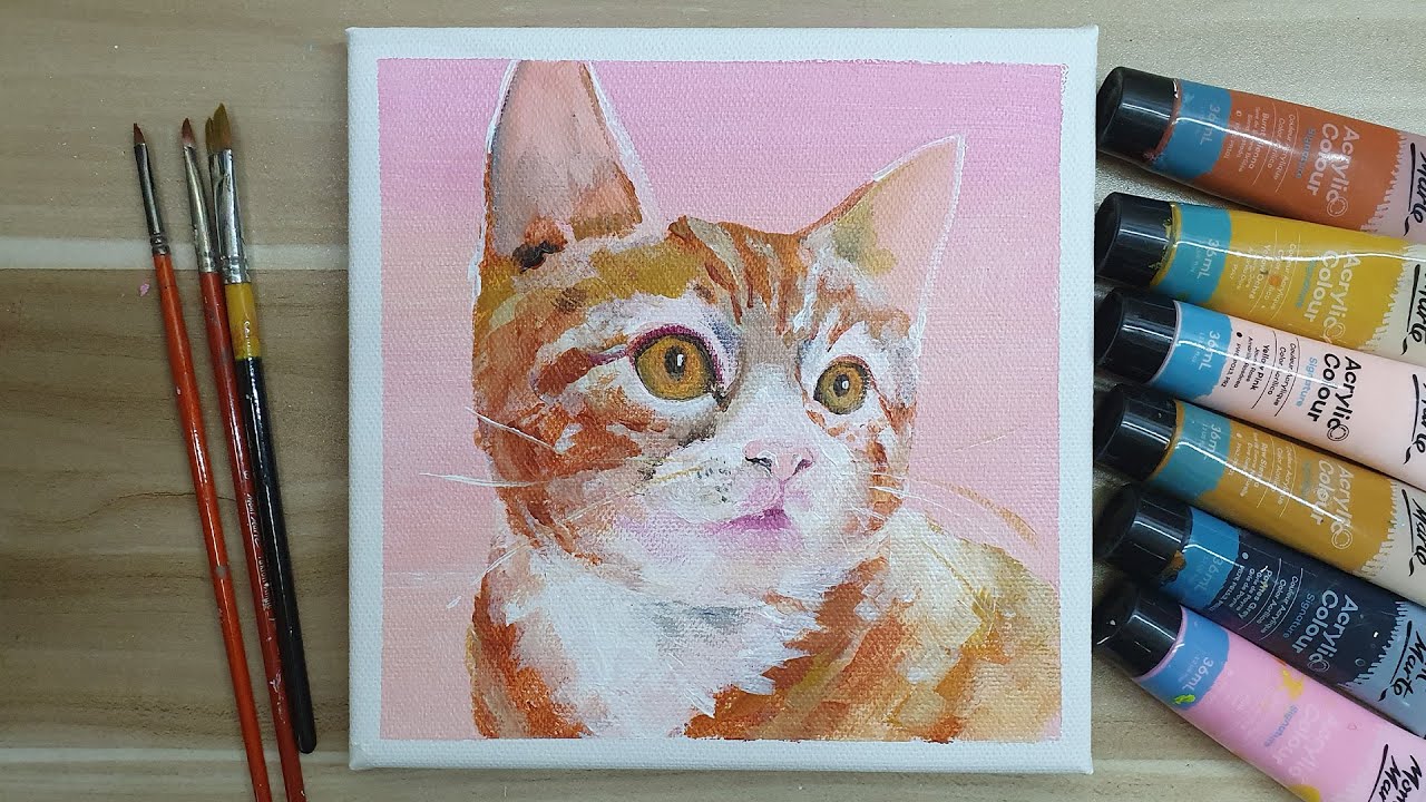 Acrylic painting  / A kitten / Easy painting Tutorial # 179