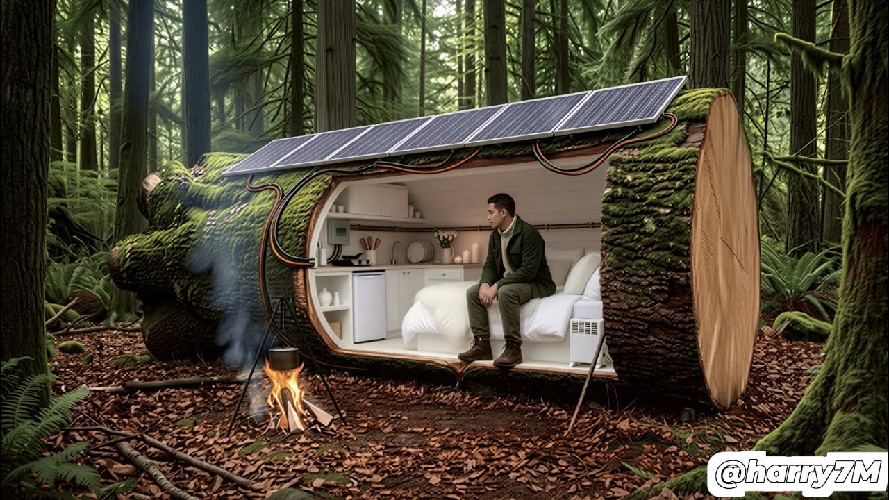 Building a house in the forest (ASMR) - This man built a mini house inside a tree trunk by himself