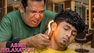 Satisfying! Oil Massage,Fire Ear Massage & Shampoo Sleep ASMR | Head Massage & Ear Massage By ASIM 