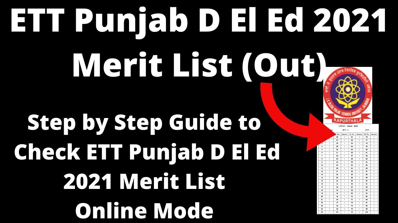 ETT Punjab D El Ed 2021 Merit List (Out) - How to Check ETT Punjab D.El.Ed 2021 Merit List Online