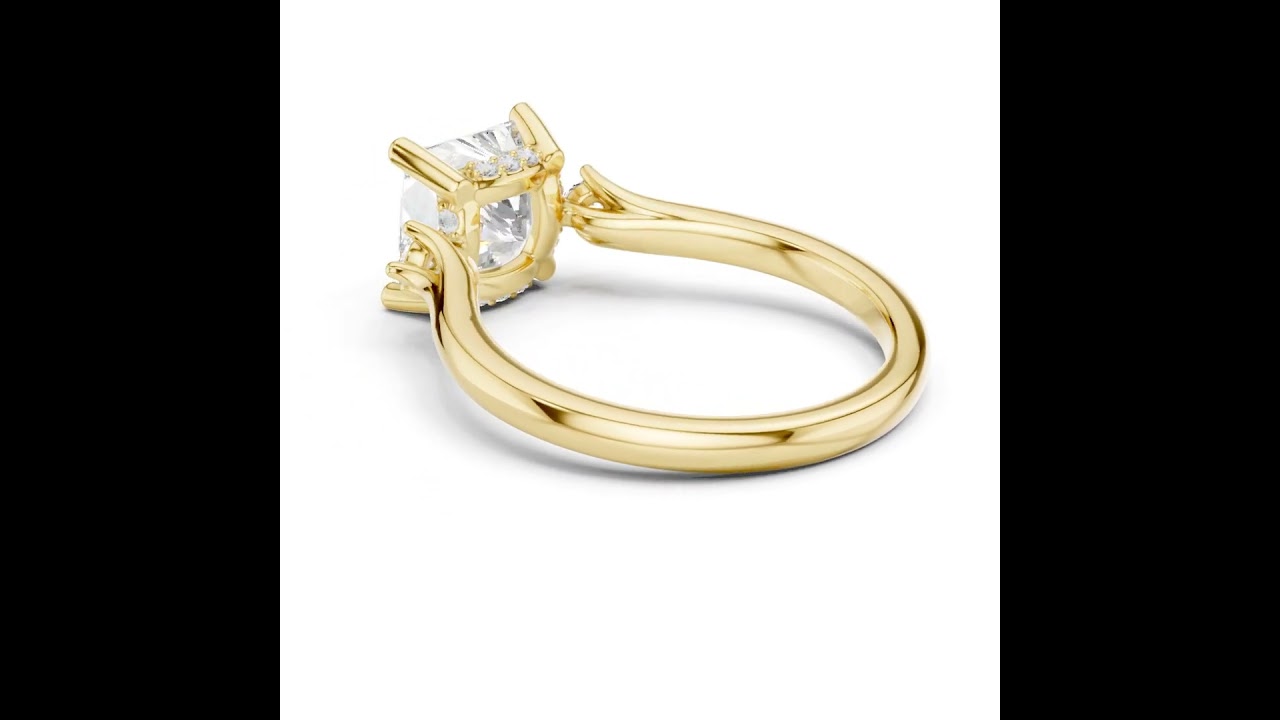 Princess Cut Three-Stone Ring with Hidden Halo & Cathedral Shank