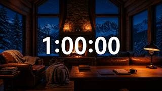 1 Hour Deep Productivity Timer | Cozy Snowy Cabin | Brown Noise Edition