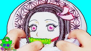 【鬼滅の刃スライム】人気の禰豆子ちゃんイラストをつぶつぶアイスバーグに書く！大人の本気ぬりえチャレンジ♪液体モンスター