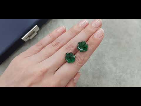 Pair of rare vivid green Trapiche emeralds 18.23 ct from Colombia, GRS Video  № 2