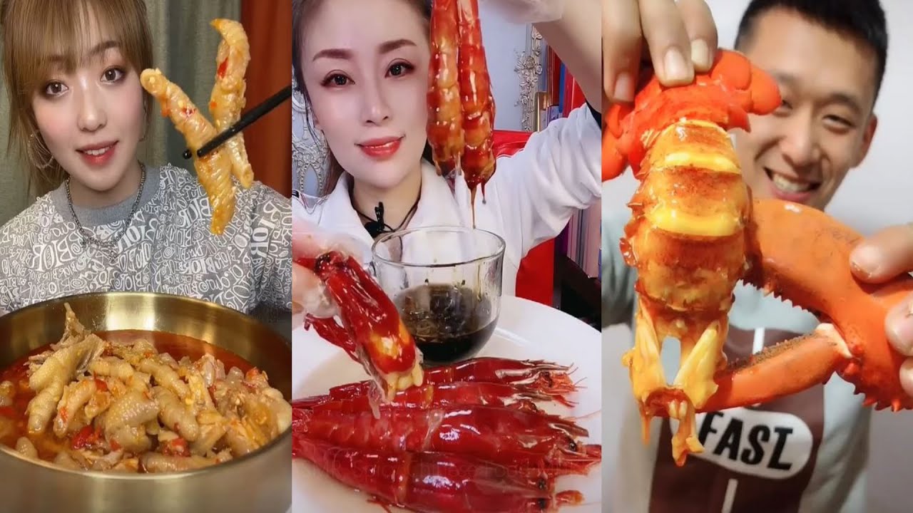 ASMR Super Spicy Chicken Legs, MUKBANG Spicy Yummy Shrimps, Super Chinese Big Lobster Eating Show